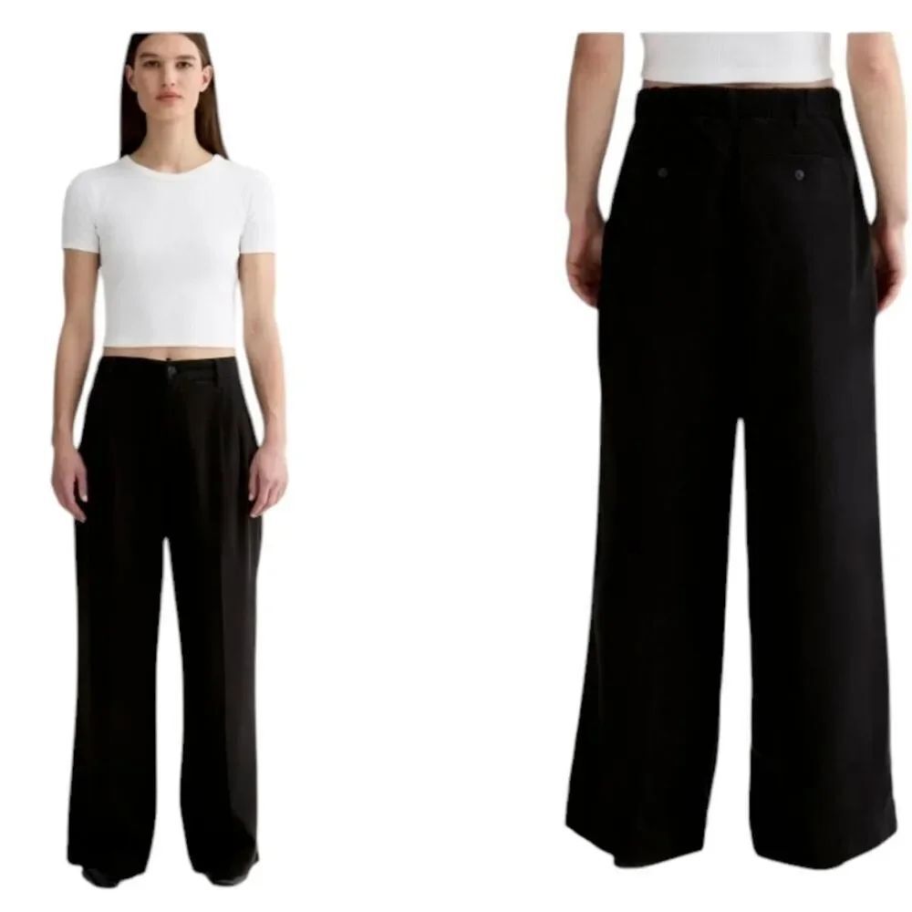 NWT Everlane The Trouser in Buttersoft TENCEL Lyocell Chino Wide Leg Black 10